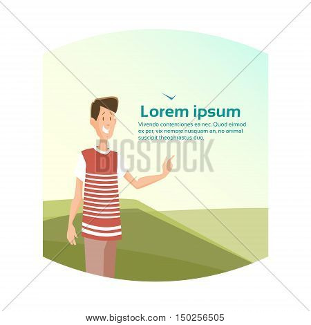 Young Boy Student University Education Over Nature Background Flat Vector Illustration
