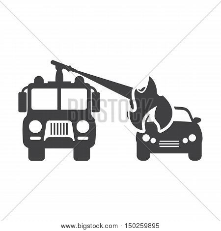 fire truck black simple icons set for web design