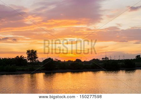 Wonderful sunset on Pakpanang River ,Nakhon Si Thammarat ,Thailand