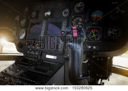 helicopter control stick in side pilot cockpit