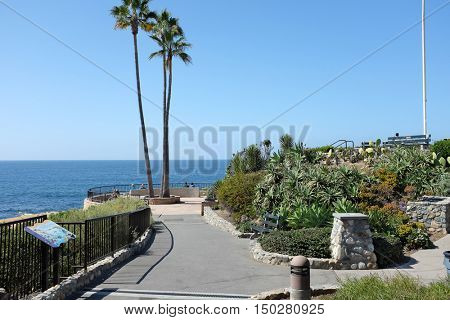 LAGUNA BEACH, CALIFORNIA - OCTOBER 3, 2016: Heisler Park. Stretching along the bluffs this oceanfront park has walking trails, gardens, a marine refuge, picnic tables and barbeques.