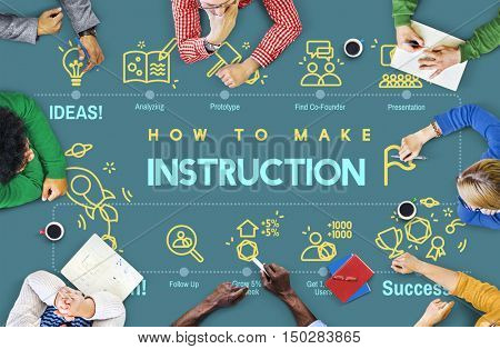 Instruction Document Guidebook Handbook Help Concept