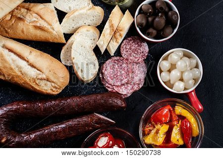 Spanish Tapas With Slices Jamon Serrano And Grilled Pepper. Also