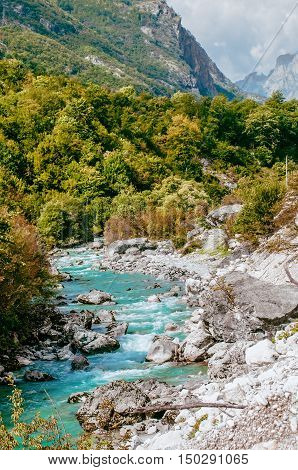Valbona river north of Albania national park attraction flowing river cold clear water