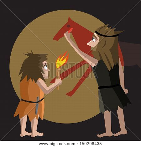 primitive art origins cartoon illustration - funny vector cartoon illustration