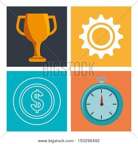 time management and business icon set inside frames. colorful design. vector illustration