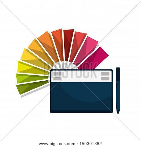 graphic tablet techonology device and color guide palette. vector illustration