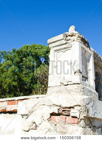 The White Swan palace on blue sky in Sharovka Ukraine