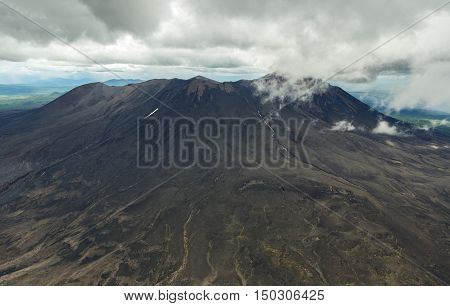 Maly Semyachik is a stratovolcano. Kronotsky Nature Reserve on Kamchatka Peninsula. View from helicopter.