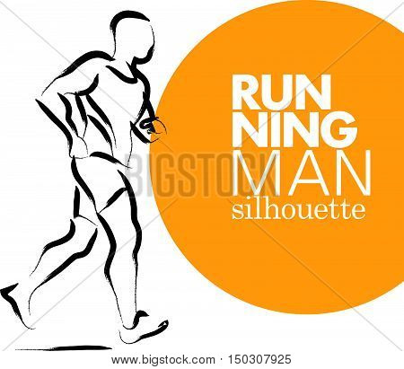 Vector artistic hand drawn sketch of running human silhouette isolated on white background. Sport sketch illustration. Running jogging people figure. Athlete run.