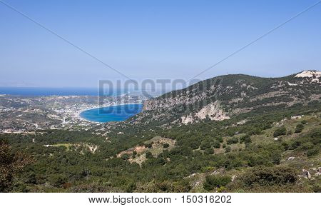 Panoramic mountain and sea view of Kos island Greece