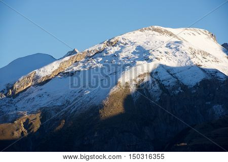 Snowy peak, Tendenera Mountains, in Tena Valley, Panticosa, Aragon, Huesca, Spain.