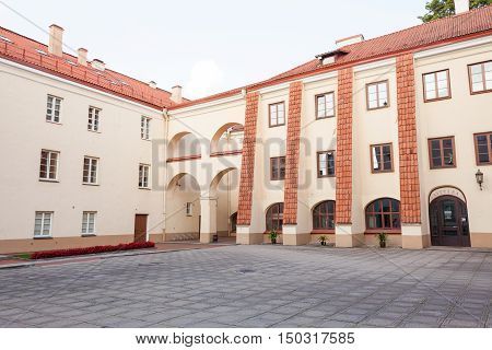 Vilnius Lithuania - September 10, 2016: View of Vilnius university from Sarbievijaus yard