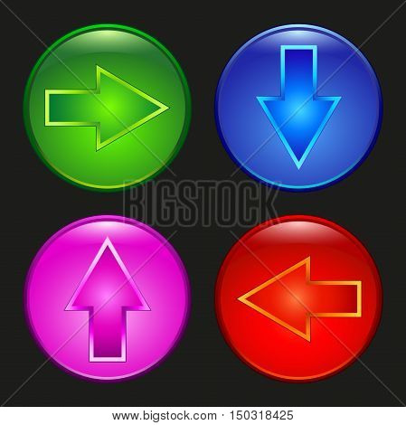 Colored buttons indicate the direction of movement and action