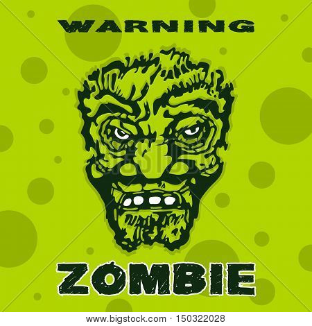 Zombie head a stylized image of a green background. Halloween. Poster vector design. Stock vector illustration.