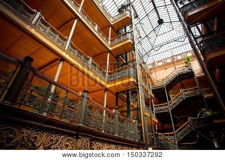 Los Angeles, USA - 14 July, 2014: The iconic interior of the Bradbury Building