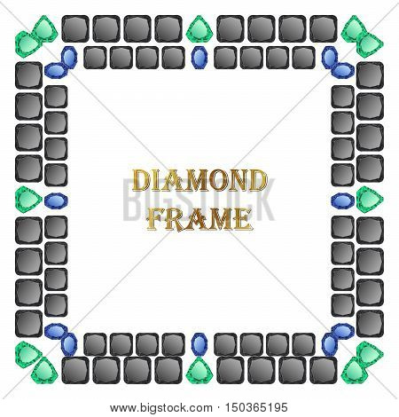 Diamonds square frame. Vector illustration jewelry. Abstract vector border on white background.
