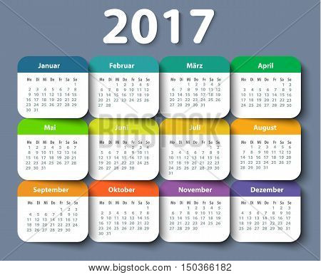 Calendar 2017 year German. Week starting on Monday. eps