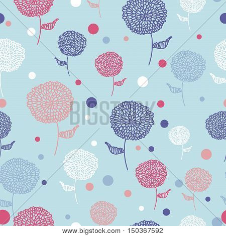 Seamless flower pink blue retro background pattern in vector