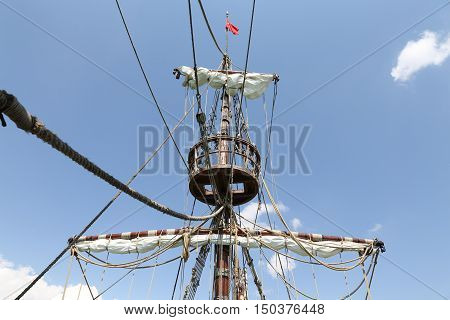 Sails Ropes and Pole of Wooden Sailboat