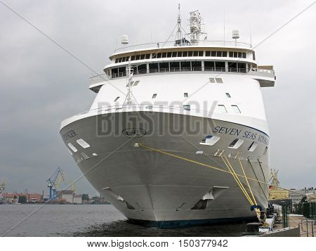 Passenger ship in Saint Petersburg. Cruise liner moored in St. Petersburg. Russia. August, 2016.