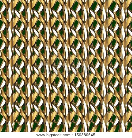 Vintage seamless pattern on green gradient background with golden and yellow elements.