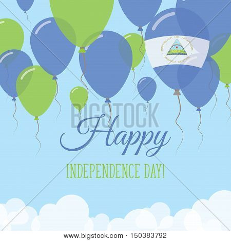 Nicaragua Independence Day Flat Greeting Card. Flying Rubber Balloons In Colors Of The Nicaraguan Fl
