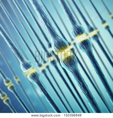 Synaptic transmission, human nervous system, 3d rendering