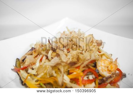 sea food salad with tuna dry chips