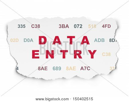 Information concept: Painted red text Data Entry on Torn Paper background with  Hexadecimal Code