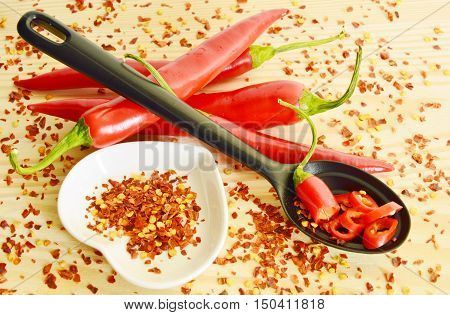 red hot chili peppers with cayenne in Heart-shaped cup