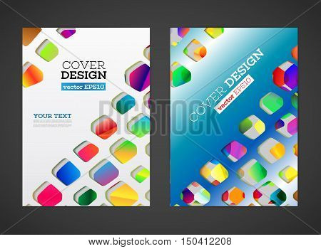 Abstract low polygonal colorful design background. Hole in paper and shadows flat effect. Flyer template. Brochure design template. A4 book journal background design. Layout vector template. EPS10