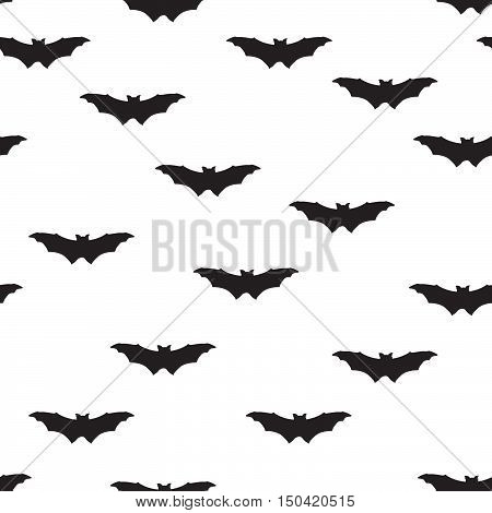 Bat Silhouette Seamless Pattern. Holiday Halloween Background. Halloween Bat Texture