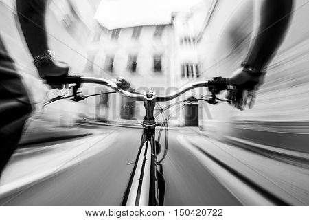 racing bike on the road at breakneck speed