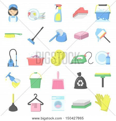 Cleaning 25 cartoon icons set for web design