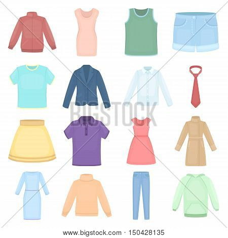 Clothing set of vector icons. Fashion clothes in cartoon style for web.