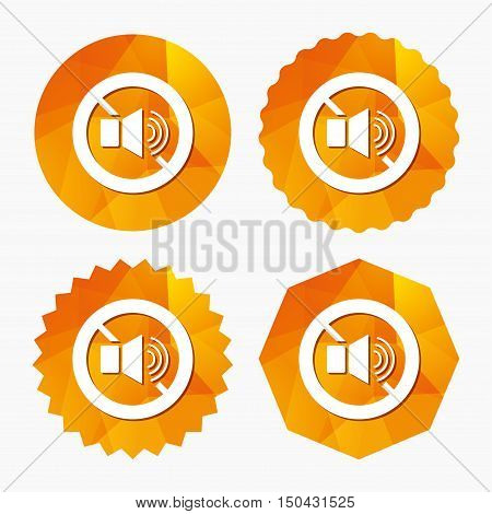 Speaker volume sign icon. No Sound symbol. Triangular low poly buttons with flat icon. Vector