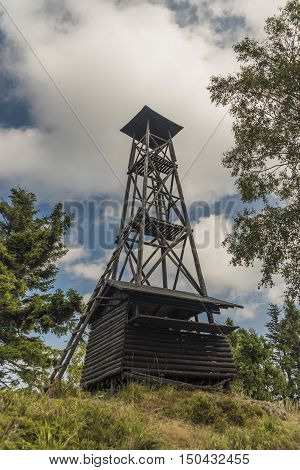 Wooden Observation Tower On Kloptan Hill In Summer Day