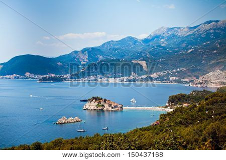 Sveti Stefan or Saint Stefan hotel resort on the Adriatic coast of Montenegro