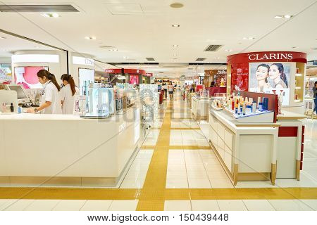 HONG KONG - SEPTEMBER 02, 2016: cosmetics at New Town Plaza shopping mall. New Town Plaza is a shopping mall in the town centre of Sha Tin in Hong Kong. 