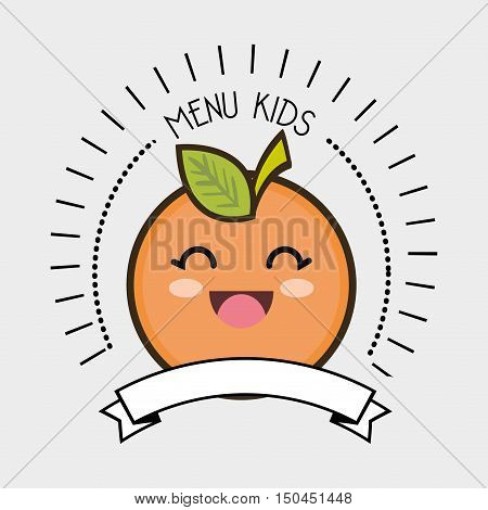 orange fruit kawaii cartoon with happy expression face with ribbon. menu kids colorful design. vector illustration