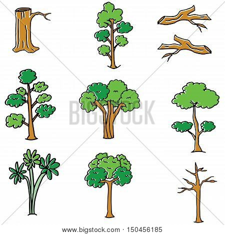Tree different set of doodle collectio stock vector