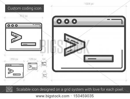 Custom coding vector line icon isolated on white background. Custom coding line icon for infographic, website or app. Scalable icon designed on a grid system.