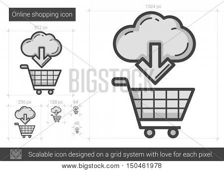 Online shopping vector line icon isolated on white background. Online shopping line icon for infographic, website or app. Scalable icon designed on a grid system.