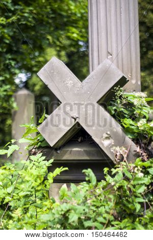 Old statues on the graves and gravestones in the Lychakiv Cemetery