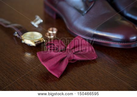 Set groom Butterfly shoes Belts Cufflinks Watches Men's Accessories. Wedding Man Accessories