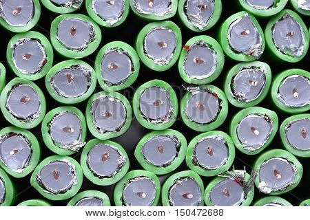 Group of green coaxial tv cables closeup