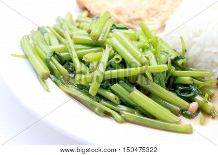Stir-fried Chinese Morning Glory, Water Spinach, Tumis Kangkung, Stir Fried Morning Glory .phad Puk