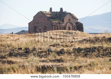 Color image of a church in Ani Turkey. Ani used to be the capital of the Bagratid Armenian kingdom between 961 and 1045.