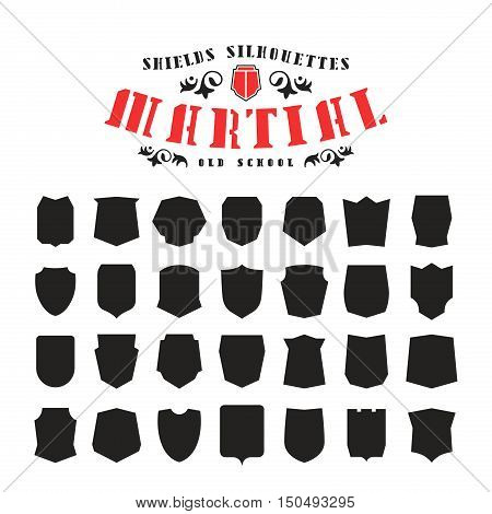 Stock vector set of shields silhouettes. Isolated on white background